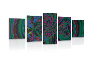 5-częściowy obraz abstrakcja z dominującym kolorem zielonym - 200x100