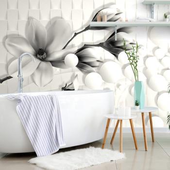 Samoprzylepna tapeta czarno-biała magnolia z abstrakcyjnymi elementami - 450x300