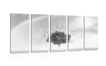 5-częściowy obraz samotne drzewo na łące w wersji czarno-białej - 100x50