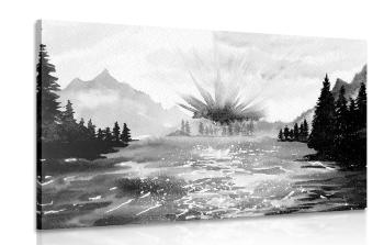 Obraz rysowany krajobraz w wersji czarno-białej - 120x80