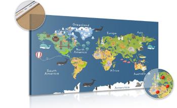 Obraz na korku mapa świata dla dzieci