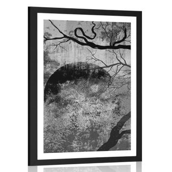 Plakat z passe-partout surrealistyczne drzewa w czerni i bieli - 60x90 black