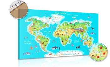Obraz na korku geograficzna mapa świata dla dzieci - 120x80  wooden
