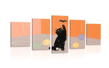 5 częściowy obraz figlarny kot z kulkami - 100x50