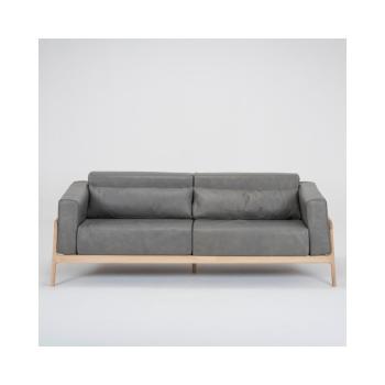 Ciemnoszara sofa z bawolej skóry z konstrukcją z litego drewna dębowego Gazzda Fawn, 210 cm