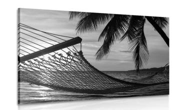 Obraz hamak na plaży w wersji czarno-białej - 60x40