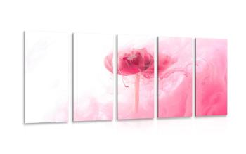 5-częściowy obraz różowy kwiat w ciekawym wzorze - 200x100