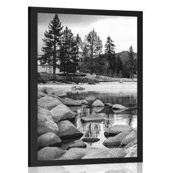 Plakat jezioro w pięknej przyrodzie w czerni i bieli - 30x45 silver
