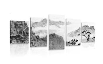 5-częściowy obraz tradycyjne chińskie malarstwo pejzażowe w czarnobiałym kolorze - 200x100