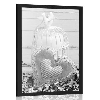 Plakat vintage serce i latarnie w czarno-białym wzornictwie - 60x90 black