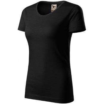 T-shirt damski, teksturowana bawełna organiczna, czarny, M