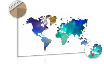 Obraz kolorowa akwarelowa mapa świata na korku - 90x60  metallic
