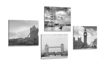 Zestaw obrazów tajemniczy Londyn w wersji czarno-białej - 4x 60x60