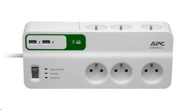 APC Essential SurgeArrest 6 gniazd z ładowarką USB 5 V, 2,4 A, 2 porty, 230 V Francja, 2 m