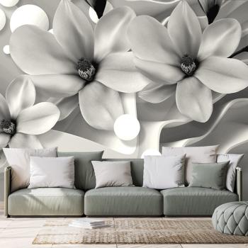 Tapeta czarno-biała magnolia na abstrakcyjnym tle - 225x150