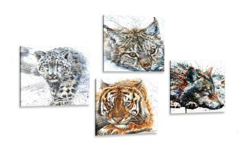 Zestaw obrazów zwierzęta w pięknej technice akwarelowej - 4x 60x60