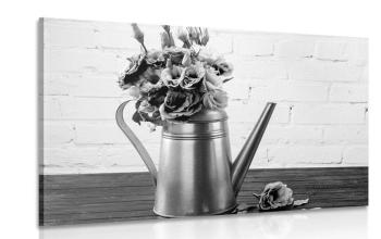 Obraz bukiet kwiatów w dzbanku w wersji czarno-białej - 60x40