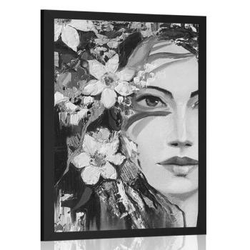 Plakat oryginalny obraz kobiety w czerni i bieli - 40x60 silver
