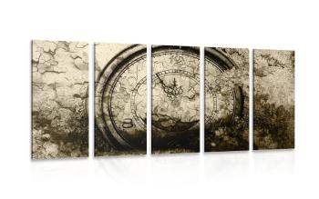 5-częściowy obraz zegar antyczny w wykończeniu sepia