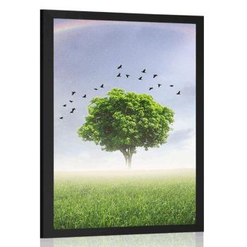 Plakat samotne drzewo na łące - 30x45 black