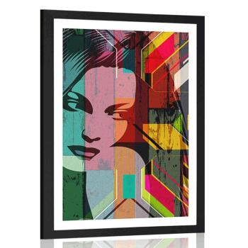 Plakat z passe-partout portret kobiety na kolorowym tle - 30x45 black