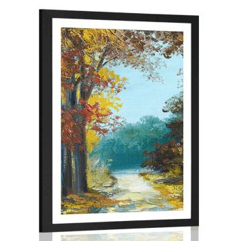 Plakat z passe-partout malowane drzewa w kolorach jesieni