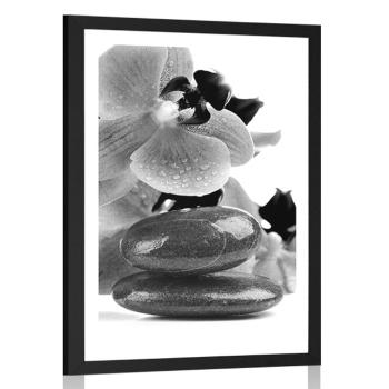 Plakat z passe-partout kamienie spa i orchidea w czerni i bieli - 40x60 black
