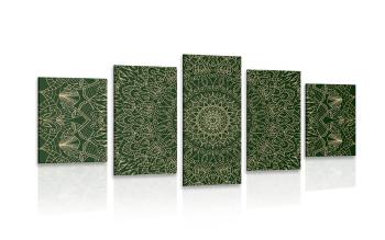 5-częściowy obraz szczegółowa dekoracyjna Mandala w kolorze zielonym - 200x100