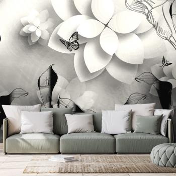 Tapeta czarno-białe abstrakcyjne kwiaty - 300x200