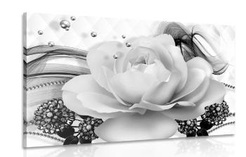 Obraz luksusowa róża z abstrakcją w wersji czarno-białej - 90x60