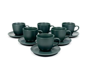 Zestaw do kawy 6x Filiżanka ceramiczna ze spodkiem ciemnozielona