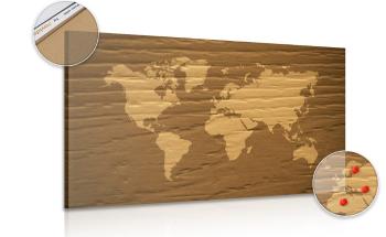 Obraz brązowa mapa świata na korku - 90x60  metallic
