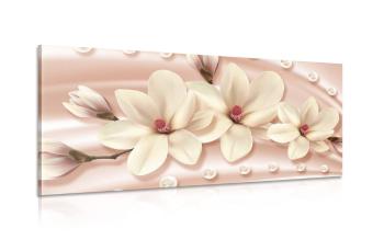 Obraz luksusowa magnolia z perłami - 100x50