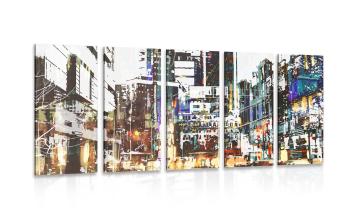 5-częściowy obraz abstrakcyjna panorama miasta - 200x100