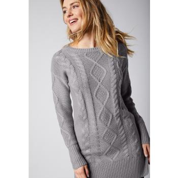 Sweter tunika z wzorem, długie rękawy - szary - Rozmiar 34/36