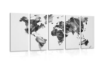 5-częściowy obraz mapa świata w grafice wektorowej projekt w wersji czarno-białej - 200x100