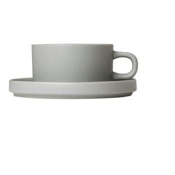Zestaw 2 jasnoszarych ceramicznych filiżanek do herbaty ze spodkami Blomus Pilar, 170 ml