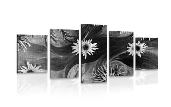 5-częściowy obraz kwiaty na czarno-białym tle - 100x50