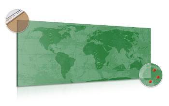 Obraz na korku rustykalna mapa świata w kolorze zielonym - 120x60  metallic