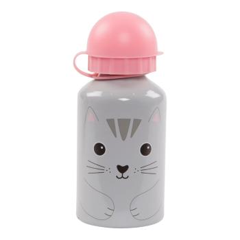 Szaro-różowa butelka na wodę Sass & Belle Nori Cat