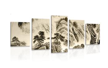 5-częściowy obraz chińskie malarstwo krajobrazowe w kolorze sepii