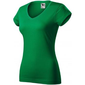 T-shirt damski slim fit z dekoltem w szpic, zielona trawa, L