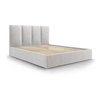 Jasnoszare aksamitne łóżko dwuosobowe Mazzini Beds Juniper, 160x200 cm