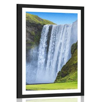 Plakat z passe-partout kultowy wodospad na Islandii - 30x45 black