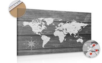 Obraz na korku mapa z drewnianym tłem - 90x60  wooden