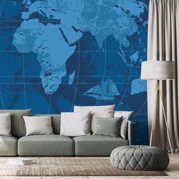 Tapeta rustykalna mapa świata w kolorze niebieskim