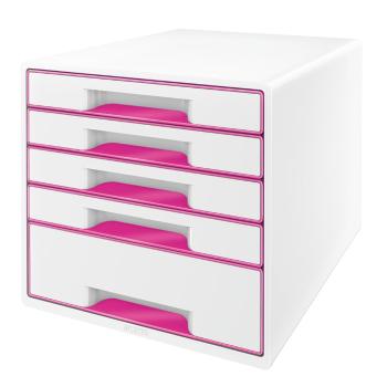Biało-różowy pojemnik z szufladami Leitz WOW CUBE, 5 szufladek