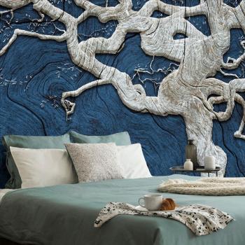 Samoprzylepna tapeta abstrakcyjne drzewo na drewnie z niebieskim kontrastem - 150x100