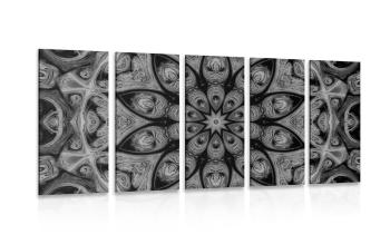 5-częściowy obraz hipnotyczna Mandala w wersji czarno-białej - 200x100