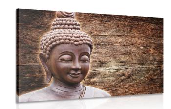 Obraz posąg Buddy na drewnianym tle